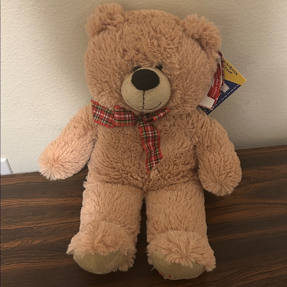 Build-A-Bear Tan Teddy with Red Plaid Bow